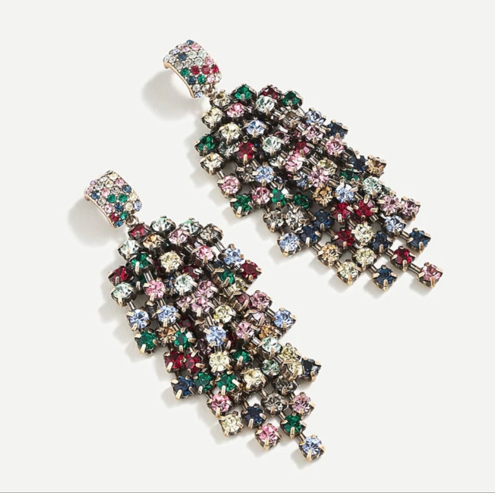 NEW J. Crew Waterfall Crystal Statement Earrings